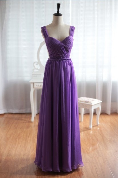 Purple Chiffon Prom Dress, V-Neck Bridesmaid Dresses, Long Wedding